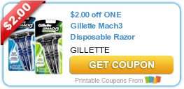 HOT New Printable Coupon: $2.00 off ONE Gillette Mach3 Disposable Razor