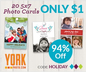 WOW!  Get get TWENTY 5×7 Photo Cards for $1.00 right now!!  Check this out!