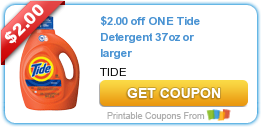 HOT Printable Coupon: $2.00 off ONE Tide Detergent 37oz or larger