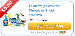 HOT Printable Coupon: $5.00 off (5) Windex, Pledge, or Shout products