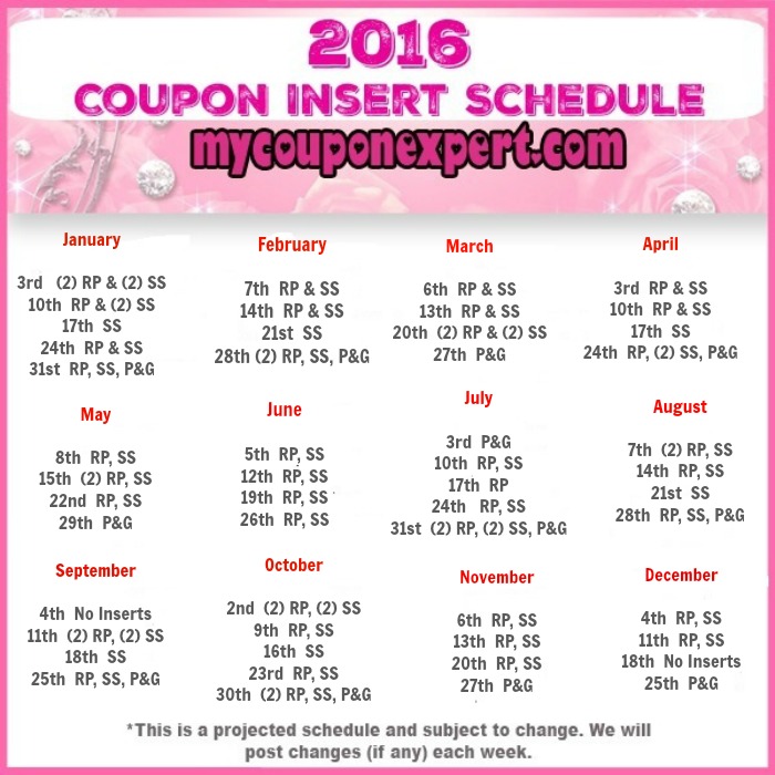 2016 Coupon Insert Schedule!!