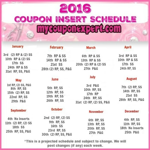 2016 coupon insert schedule MCE