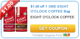 HOT Printable Coupon: $1.00 off 1 ONE EIGHT O’CLOCK COFFEE Bag