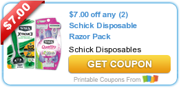 HOT Printable Coupon: $7.00 off any (2) Schick Disposable Razor Pack