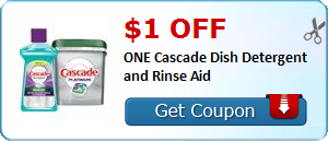 HOT Printable Coupon: $1.00 off ONE Cascade Dish Detergent and Rinse Aid