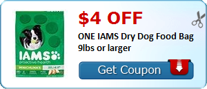 HOT NEW Printable Coupon: $4.00 off ONE IAMS Dry Dog Food Bag 9lbs or larger
