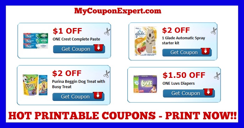 Check These Coupons Out & Print NOW!! Crest, Glade, Alpo, Luvs, Purina, and MORE!!