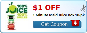 Check it out! HOT New Printable Coupon: $1.00 off 1 Minute Maid Juice Box 10-pk
