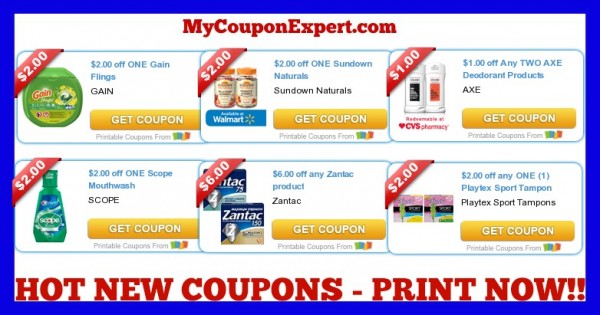 Gain, Tide, Axe, Playtex, Scope, Sundown, Nature Made Hot Printable Coupons