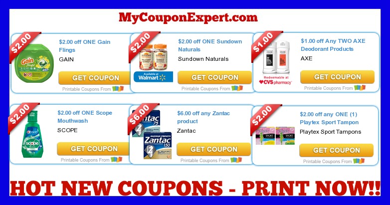 Check These Coupons Out & Print NOW! Gain, Tide, Axe, Playtex, Scope, Sundown, Nature Made, and MORE!!