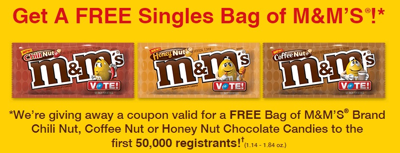 NEW FREEBIE! Grab your coupon for a FREE BAG of M&M’s!!  HURRY!
