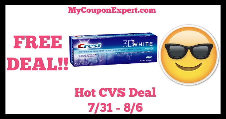 CVS Hot Deal Alert!! FREE Crest 3D White or Pro-Health Toothpaste Until 8/6