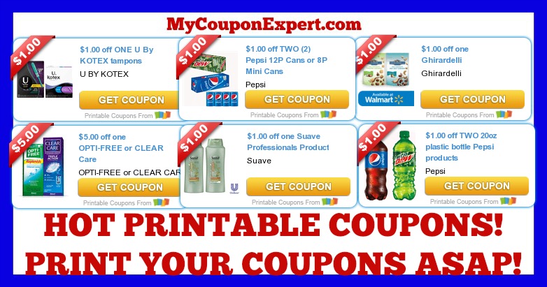 Check These HOT Coupons Out & Print ASAP! Ghirardelli, Tide, Pepsi, Kotex, Suave, Irish Spring, Poise, and MORE!