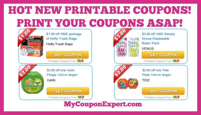 HOT NEW Printable Coupons: Tide, Gain, Hefty, Venus, Delcolax, Almay, Oral-B, Always, Tampax, and MORE!