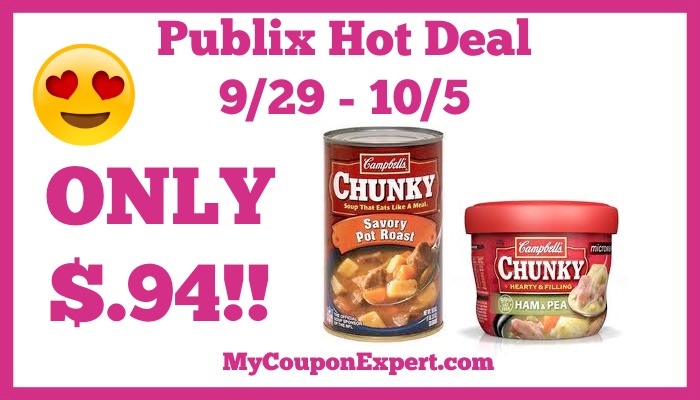 Hot Deal Alert! Campbell’s Chunky Soup Only $.94 at Publix from 9/29 – 10/5