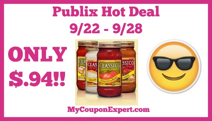 Hot Deal Alert! Classico Pasta Sauce Only $.94 at Publix from 9/22 – 9/28