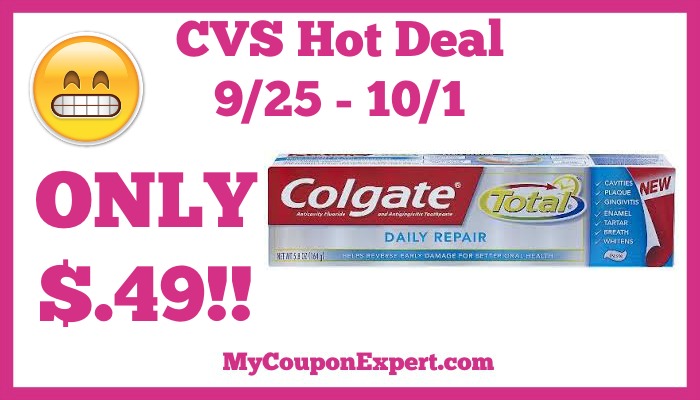 Hot Deal Alert!! Colgate Toothpaste Only $.49 at CVS from 9/25 – 10/1
