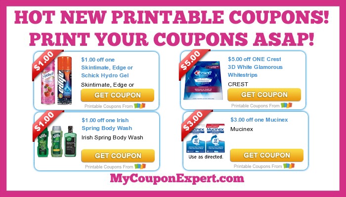 HOT New Printable Coupons: Skintimate, Crest, Mucinex, Irish Spring, Bear Naked, Softsoap, and MORE!