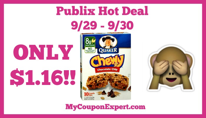 Hot Deal Alert! Quaker Chewy Granola Bars Only $1.16 at Publix from 9/29 – 9/30