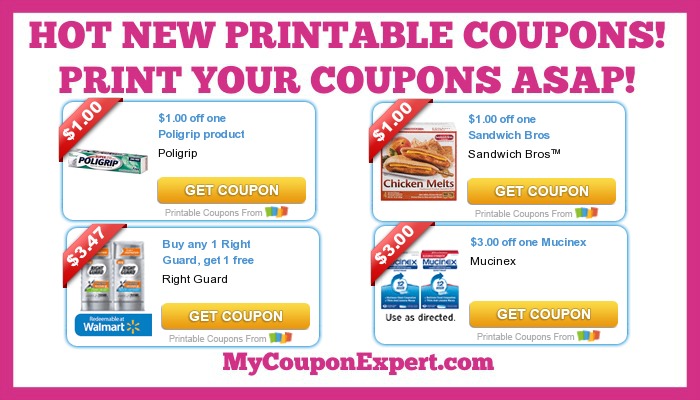 HOT New Printable Coupons: Right Guard, Hillshire, Mucinex, Poligrip, Sandwich Bros, and MORE!