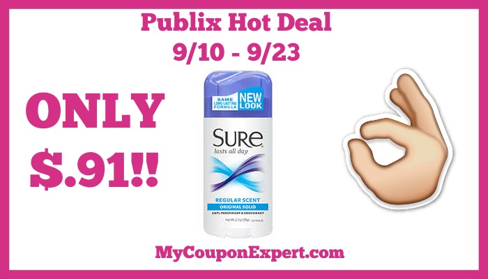 Publix Hot Deal Alert! Sure Deodorant Only $.91 Until 9/23