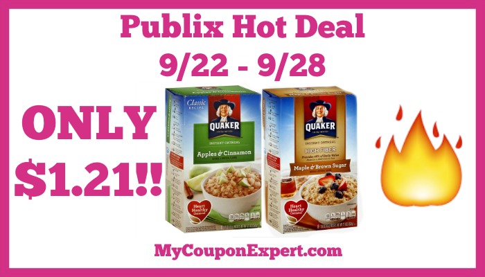 Hot Deal Alert! Quaker Instant Oatmeal Only $1.21 at Publix from 9/22 – 9/28