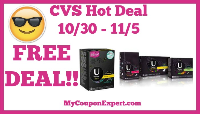 Hot Deal Alert!! FREE U by Kotex Products at CVS from 10/30 – 11/5