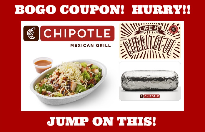 BOGO Chipotle!  Hurry and tell your friends!!  WOOHOO!