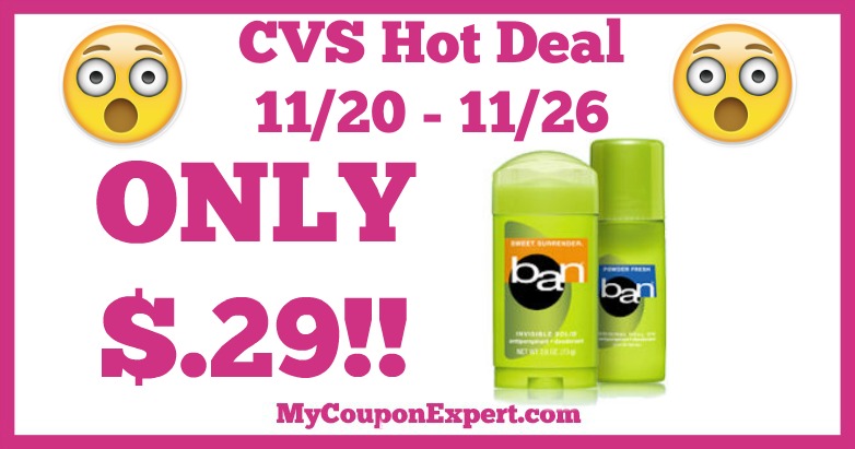 Hot Deal Alert!! Ban Deodorant Only $.29 at CVS from 11/20 – 11/26