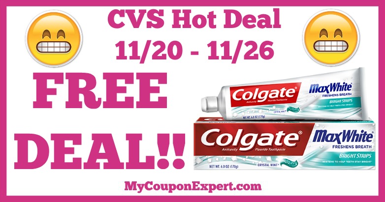 Hot Deal Alert!! FREE Colgate Toothpaste at CVS from 11/20 – 11/26
