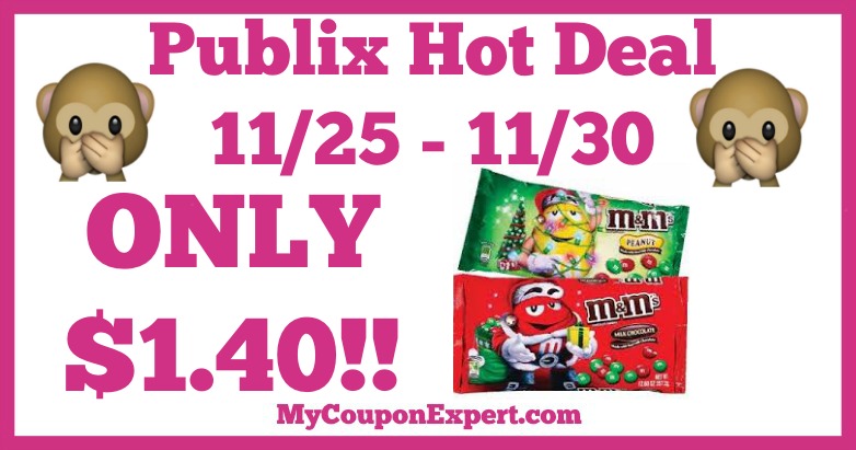 Hot Deal Alert! M&M’s Chocolate Candies Only $1.40 at Publix from 11/25 – 11/30