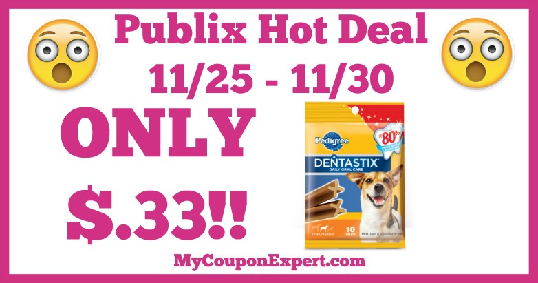 Hot Deal Alert! Pedigree Dentastix Only $.33 at Publix from 11/25 – 11/30