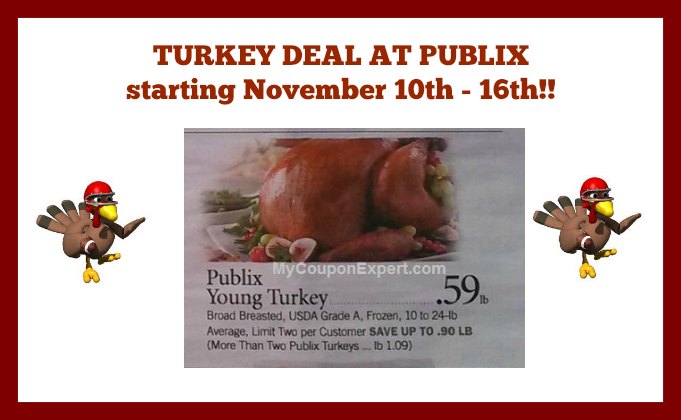 TURKEY DEAL AT PUBLIX!!!   Score a 10 lb Turkey for $5.90 and more!