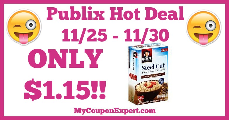 Hot Deal Alert! Quaker Oatmeal Only $1.15 at Publix from 11/25 – 11/30