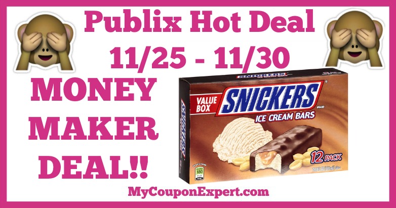 Hot Deal Alert! OVERAGE on Snickers Ice Cream Bars at Publix from 11/25 – 11/30