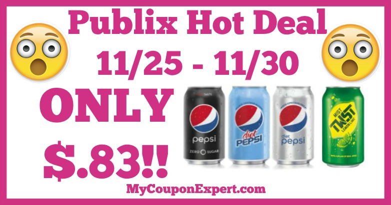 Hot Deal Alert! Pepsi 12 Packs Only $.83 at Publix from 11/25 – 11/30