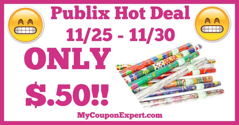Hot Deal Alert! Holiday Wrapping Paper Only $.50 at Publix from 11/25 – 11/30
