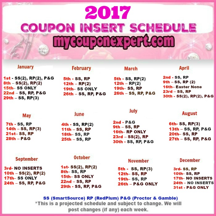 2017 Coupon Insert Schedule!!