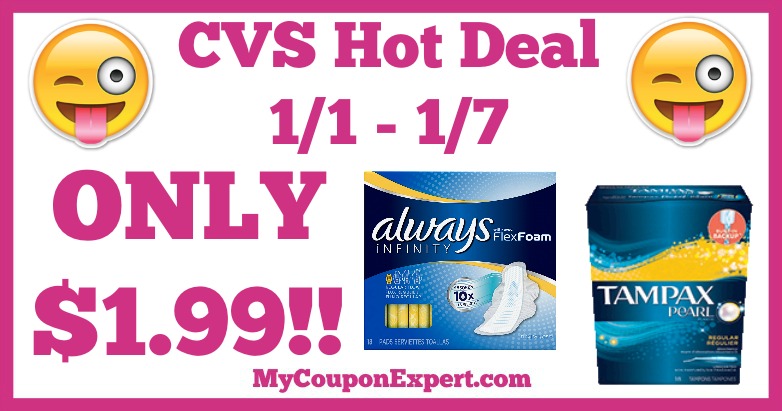 Hot Deal Alert!! Always or Tampax Products Only $1.99 at CVS from 1/1 – 1/7