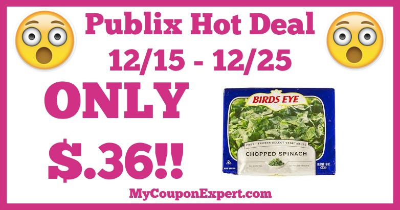 Hot Deal Alert! Birds Eye Frozen Chopped Spinach Only $.36 at Publix from 12/15 – 12/25