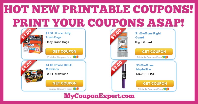 HOT NEW Printable Coupons: Hefty, Dole, Right Guard, Maybelline, Pedigree, Schick, Zantac, and MORE!