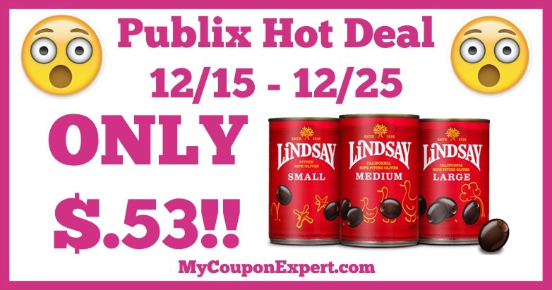Hot Deal Alert! Lindsay Olives Only $.53 at Publix from 12/15 – 12/25