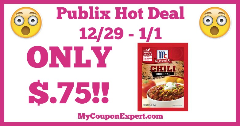 Hot Deal Alert! McCormick Chili Seasoning Mix Only $.75 at Publix from 12/29 – 1/1