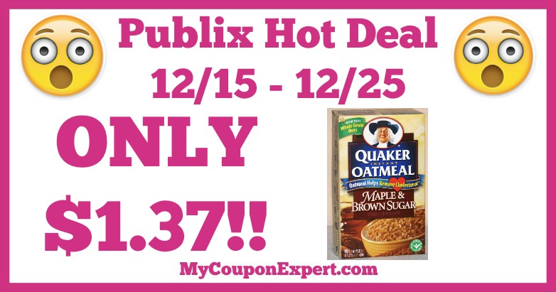 Hot Deal Alert! Quaker Oatmeal Only $1.37 at Publix from 12/15 – 12/25