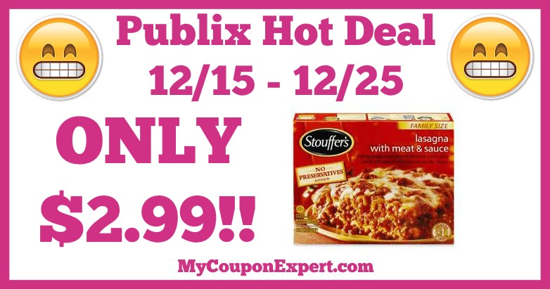 Hot Deal Alert! Stouffer’s Family Size Entree Only $2.99 at Publix from 12/15 – 12/25