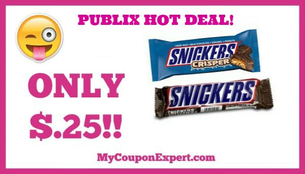 Snickers Candy Bars just $.25 at Publix starting January 7th!  Print!!