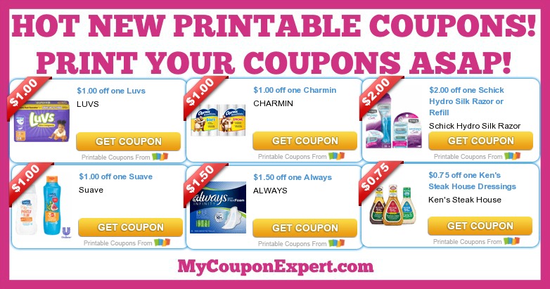 HOT NEW Printable Coupons: Luvs, Suave, Charmin, Schick, Always, Ken’s Dressings, Boost, Tide, Gain, & MORE!!