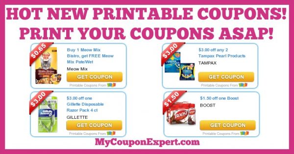 HOT NEW Printable Coupons: Boost, Tampax, Meow Mix, Gillette, Gain ...