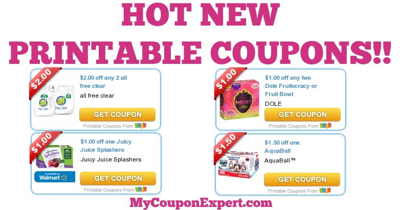 HOT NEW Printable Coupons: All Laundry Detergent, Dole, AquaBall, Juicy Juice, Poise, & MORE!!