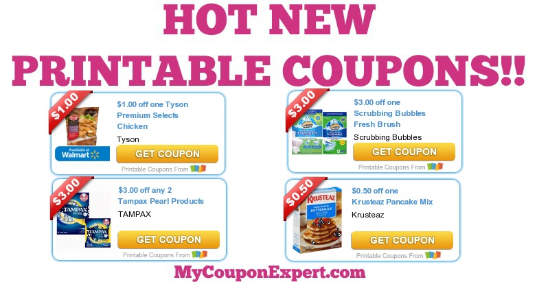 OH MY GOSH!! HOT NEW Printable Coupons: Tyson, Scrubbing Bubbles, Tampax, Kotex, Krusteaz, Tombstone, & MORE!!